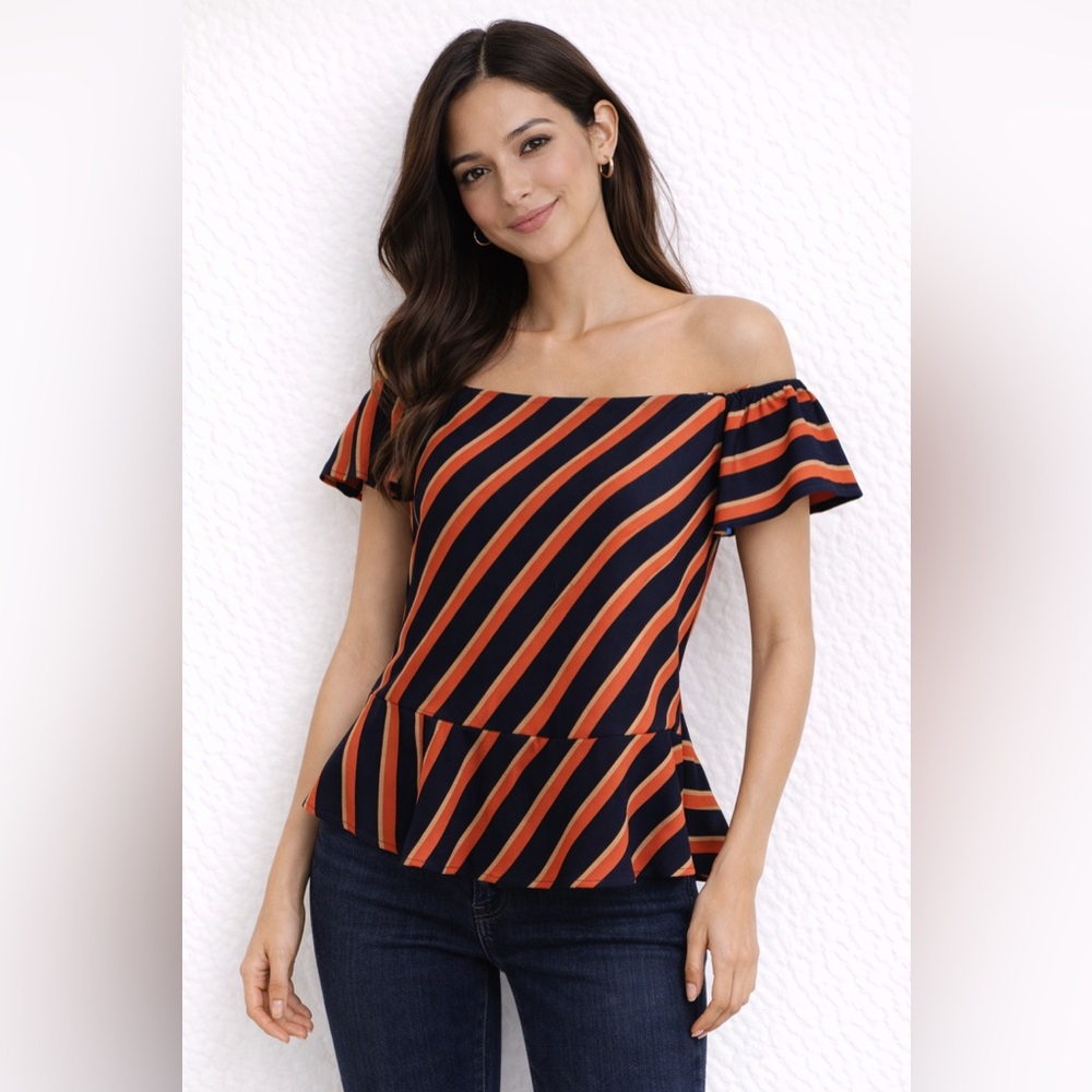 Banana Republic Navy and Red Striped Blouse